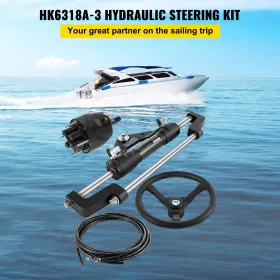 Hydraulic Boat Steering Kit, 300HP Hydraulic Steering Kit Helm Pump, Cylinder, Wheel, 18 Feet Hose Hydraulic Steering Seal Kit,