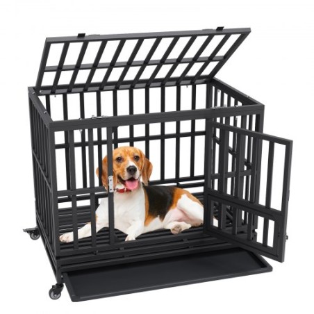38 tommer Heavy Duty Dog Crate, uforglemmelig hundekasse, 3-dørs tunge hundekennel til mellemstore til store hunde med låsbar