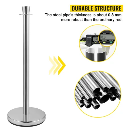 Crowd Control Stanchion, Set of 2 Pieces Stanchion Set, Stanchion Set with 5 ft/1.5 m Black Velvet Rope, Silver Crowd Control Ba