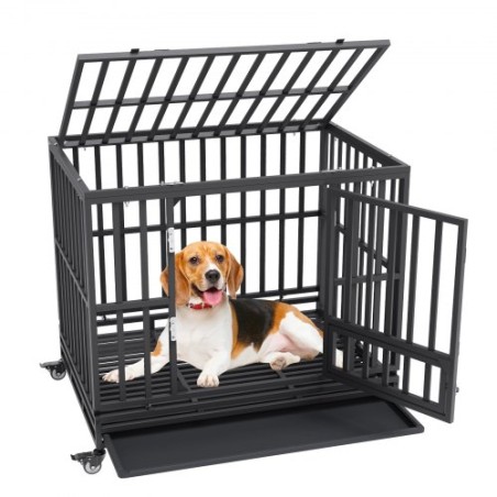 42 tommer Heavy Duty Dog Crate, uforglemmelig hundekasse, 3-dørs tunge hundekennel til mellemstore til store hunde med låsbar