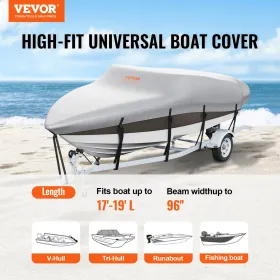 Boat Cover, 5180-5790 mm Trailerable Waterproof Boat Cover, 600D Marine Grade PU Oxford, with Motor Cover and Buckle Straps,