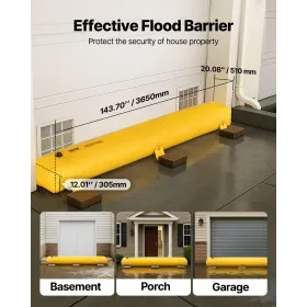 Oversvømmelsesbarriere, 12 ft længde x 12 i højden sandpose alternativ, vandbarriere til oversvømmelse med stor vandtæt effekt,