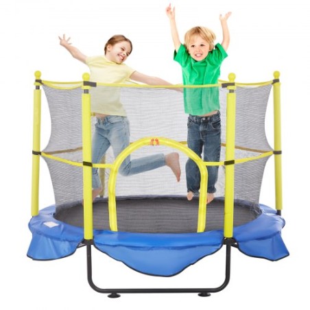 5FT Trampoline for Kids, 60" Indoor Outdoor Trampoline with Safety Enclosure Net, Basketball Hoop and Ocean Balls, Mini Toddler