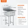 Stainless Steel Prep & Utility Sink, 1 Compartment Free Standing Small Sink Include Faucet & legs, 533.4 x 1041 mm Commercial Si