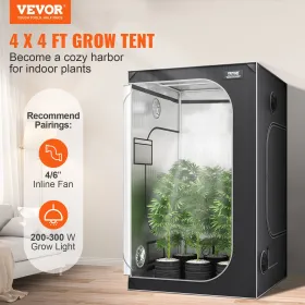 4x4 Grow Tent, 48'' x 48'' x 80'', High Reflective 2000D Mylar Hydroponic Growing Tent with Observation Window, Tool Bag and