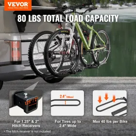 Hitch Mount Bike Rack, 2-cykelplatformstil, 80 lbs Max Capacity