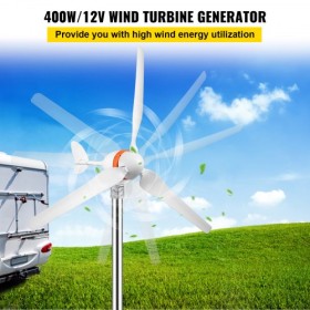 Vindmøllegenerator, 12V/AC Wind Murbine Kit, 400W vindkraftgenerator med MPPT -controller 3 Blades Auto Juster Windward