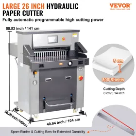 Electric Hydraulic Paper Cutter 26" Cutting Width 3.14" Thickness 7"Screen