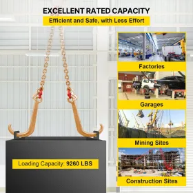 V Bridle Chain, 5/16 in x 2 ft Bridle Tow Chain, Grade 80 V-Bridle Transport Chain, 9260 Lbs Break Strength with TJ Hooks and