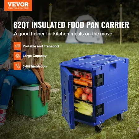Insulated Food Pan Carrier, 82 Qt Hot Box for Catering, LLDPE Food Box Carrier with One-Piece Buckle, Front Loading Food Warmer 