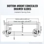10 par på 533,4 mm skuffe Bund side Mount Rails, Heavy Duty