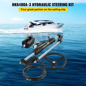 Hydraulic Boat Steering Kit, 300HP Hydraulic Steering Helm Pump, Aluminum Alloy Steering Cylinder, 13.5" Steering Wheel with "