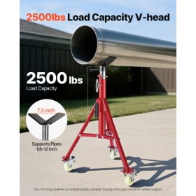 Pipe Stand, Pipe Jack Stand, V Head Pipe Stand Adjustable Height 20-37 Inch, Pipe Jack Stands with Casters 882 LB, Folding