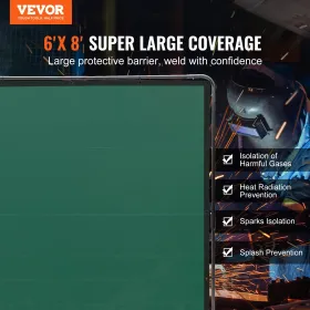 Svejseskærm med ramme, 6 'x 8' svejsningsgardinskærm, flammebestandig vinyl svejsning beskyttelse skærm på 4 drejelige hjul