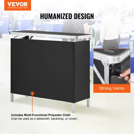 Portable Tradeshow Podium Table, 97,5 × 38,5 × 87 cm, Display Exhibition Counter Stand Booth Fair with Wall, Foldable Promotion 