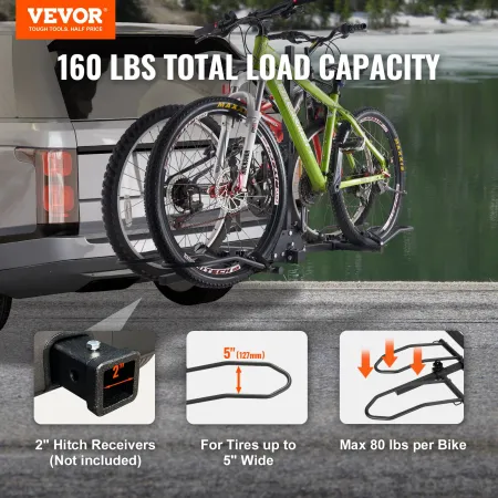 Hitch Mount Bike Rack, 2-Bike Platform Style, 160 LBS Max Capacity Bike Rack Hitch for 2-inch Receiver, Titling and Folding Bike