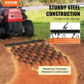 Drag Harrow, 4'x4' Heavy-Duty Chain Harrow with 69 Teeth, ATV UTV Tractor Attachments Field Drag Mat for Sod Prepping, Seeding