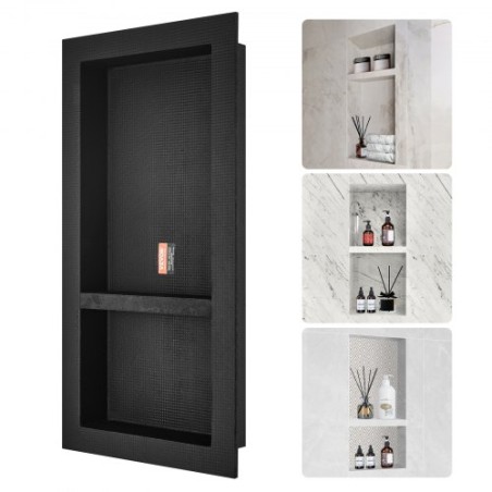 Shower Niche Ready for Tile 40.64 x 81.28 cm, Double Shelf Organizer, Square Corners Wall-inserted Niche Recessed, Sealed