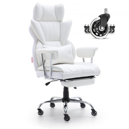 Reclining Office Chair with Footrest, Heavy Duty PU Leather Wide Office Chair, Big and Tall Executive Office Chairs with Lumbar