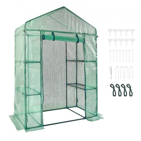 Walk-in Green House, 4,6 x 2,4 x 6,7 ft drivhus med hylder, oprettet i minutter, høj styrke PE-dækning med døre &