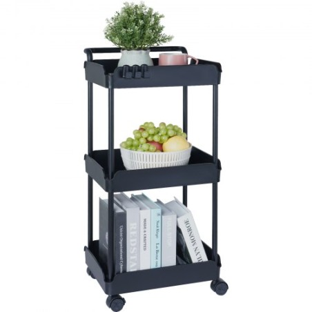 3-Tier Rolling Utility Cart, Kitchen Cart with Lockable Wheels, Multi-Functional Storage Trolley with Handle for Office, Living