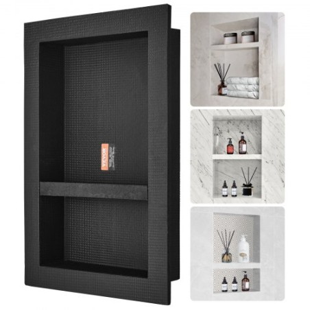 Shower Niche Ready for Tile 40.64 x 60.96 cm, Double Shelf Organizer, Square Corners Wall-inserted Niche Recessed, Sealed