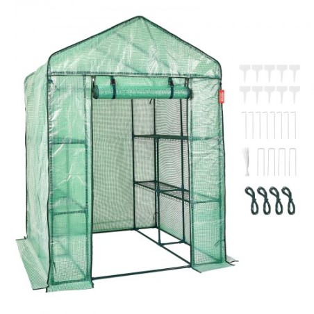 Walk-in Green House, 4.6 x 4.6 x  6.6 ft  Greenhouse with Shelves, Set Up in Minutes, High Strength PE Cover with Doors &