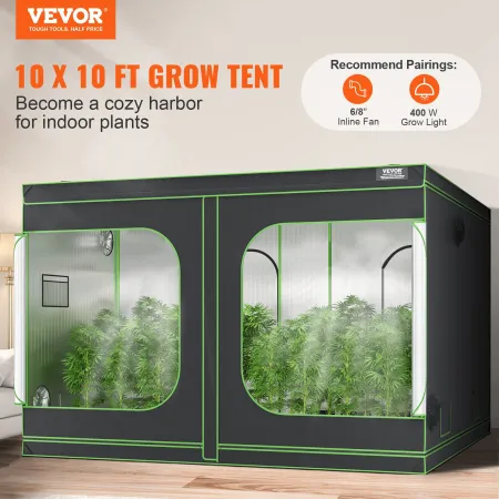 10x10 Grow Tent, 120'' x 120'' x 80'', High Reflective 600D Mylar Hydroponic Growing Tent with Observation Window, Tool Bag and 