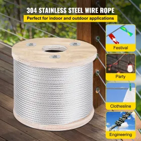 304 Stainless Steel Cable 3/16 Inch 7 X 19 Steel Wire Rope 250Feet Steel Cable for Railing Decking DIY Balustrade