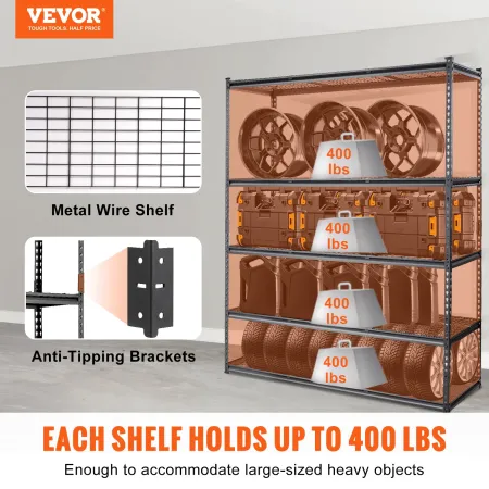 Storage Shelving Unit, 5-Tier Adjustable, 2000 lbs Capacity, Heavy Duty Garage Shelves Metal Organizer Wire Rack, Black, 60" L x