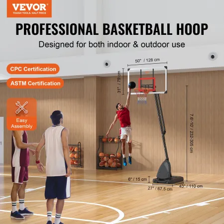 Basketball Hoop, 7,6-10 ft Justerbart Højde bærbart bagplade