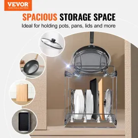 Pan and Pot Rack, 2-Tier Expandable Pull Out Under Cabinet Organizer, Cookie Sheet Baking Pans Tray Racks, Adjustable Wire