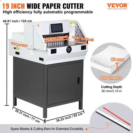 Electric Paper Cutter 482.6 mm Cutting Width 80 mm Thickness 177.8 mm Touchscreen