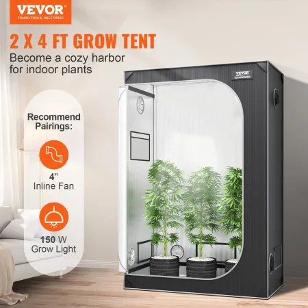 2x4 Grow Tent, 122 x 61 x 183 cm, High Reflective 2000D Mylar Hydroponic Growing Tent with Observation Window, Tool Bag and Floo