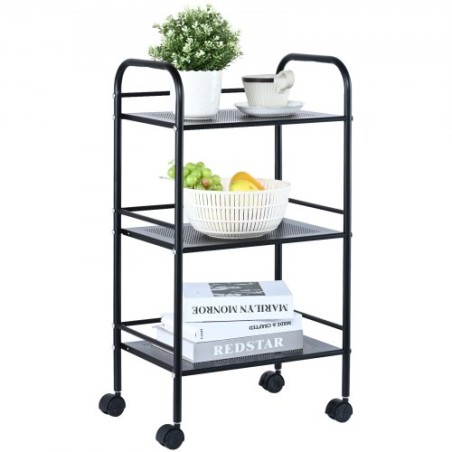 3-Tier Metal Rolling Cart, Heavy Duty Utility Cart with Lockable Wheels, Multi-Functional Storage Trolley with Handle for