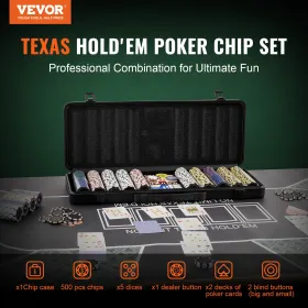 Poker Chip Set, 500-Piece Poker Set, Complete Poker Playing Game Set with Carrying  Case, Heavyweight 14 Gram Casino Clay