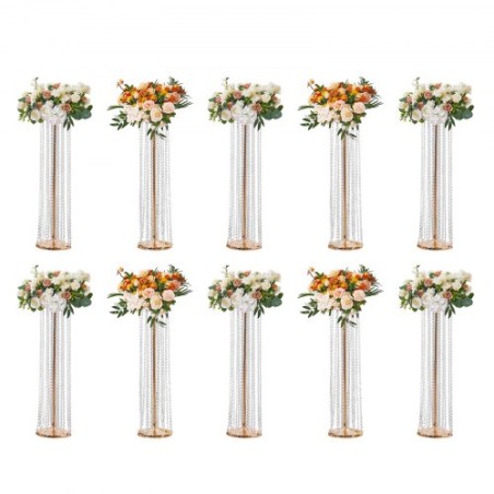 10PCS 35.43inch /90cm Tall Crystal Wedding Flowers Stand, Luxurious Centerpieces Flower Vases Crystal Gold Vase Metal, Perfect
