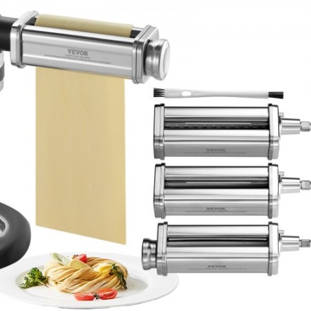 Pasta -tilknytning til KitchenAid Stand Mixer, rustfrit stål Pasta Roller Cutter -sæt inklusive pastaarkrulle, spaghetti