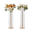 2PCS 35.43inch /90cm Tall Crystal Wedding Flowers Stand, Luxurious Centerpieces Flower Vases Crystal Gold Vase Metal, Perfect