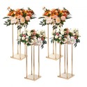 4PCS Gold Metal Column Wedding Flower Stand, 31.5inch/80cm High With Metal Laminate, Vase Geometric Centerpiece Stands,