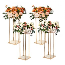 4PCS Gold Metal Column Wedding Flower Stand, 31.5inch/80cm High With Metal Laminate, Vase Geometric Centerpiece Stands,