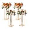 4PCS Gold Metal Column Wedding Flower Stand, 31.5inch/80cm High With Metal Laminate, Vase Geometric Centerpiece Stands,