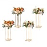 4PCS Gold Metal Column Wedding Flower Stand, 23.6inch /60cm High With Metal Laminate, Vase Geometric Centerpiece Stands,
