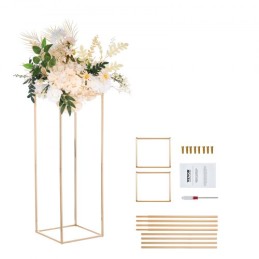 2PCS 31.5inch/80cm High Wedding Flower Stand, Metal Vase Column Geometric Centerpiece Stands, Gold Rectangular Floral Display