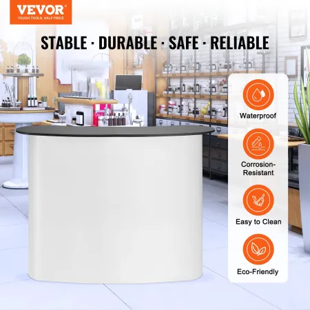 Portable Tradeshow Podium Table, 130 × 46,5 × 95 cm, Display Exhibition Counter Stand Booth Fair with Wall, Foldable Promotion R