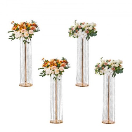 4PCS 35.43inch /90cm Tall Crystal Wedding Flowers Stand, Luxurious Centerpieces Flower Vases Crystal Gold Vase Metal, Perfect