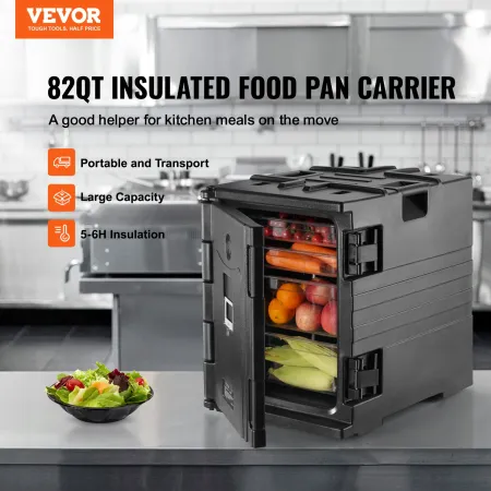 Insulated Food Pan Carrier, 90 L Hot Box for Catering, LLDPE Food Box Carrier with Double Buckles, Front Loading Food Warmer wit
