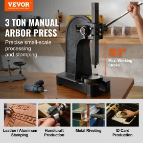 Arbor Press, 3 Ton Manual Arbor Press, 12.2" Maximum Height, Cast Iron Heavy-duty Manual Desktop Arbor Press, Precision Hand