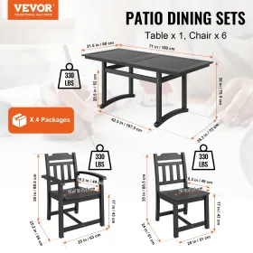 7 Pieces Patio Dining Set, Outdoor Rectangle Furniture Table and Chairs Set, All Weather Garden Furniture Table Sets, HIPS