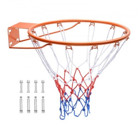 Basketball Rim, Wall Door Mounted Basketball Hoop, Heavy Duty Q235 Basketball Flex Rim Goal Replacement with Net, Standard 18"